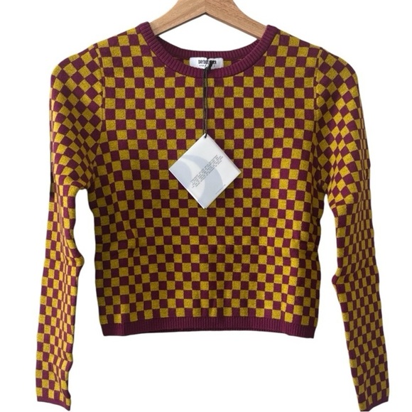 Daydreamer Fig Check Fitted Cropped Sweater - Small - Picture 4 of 12